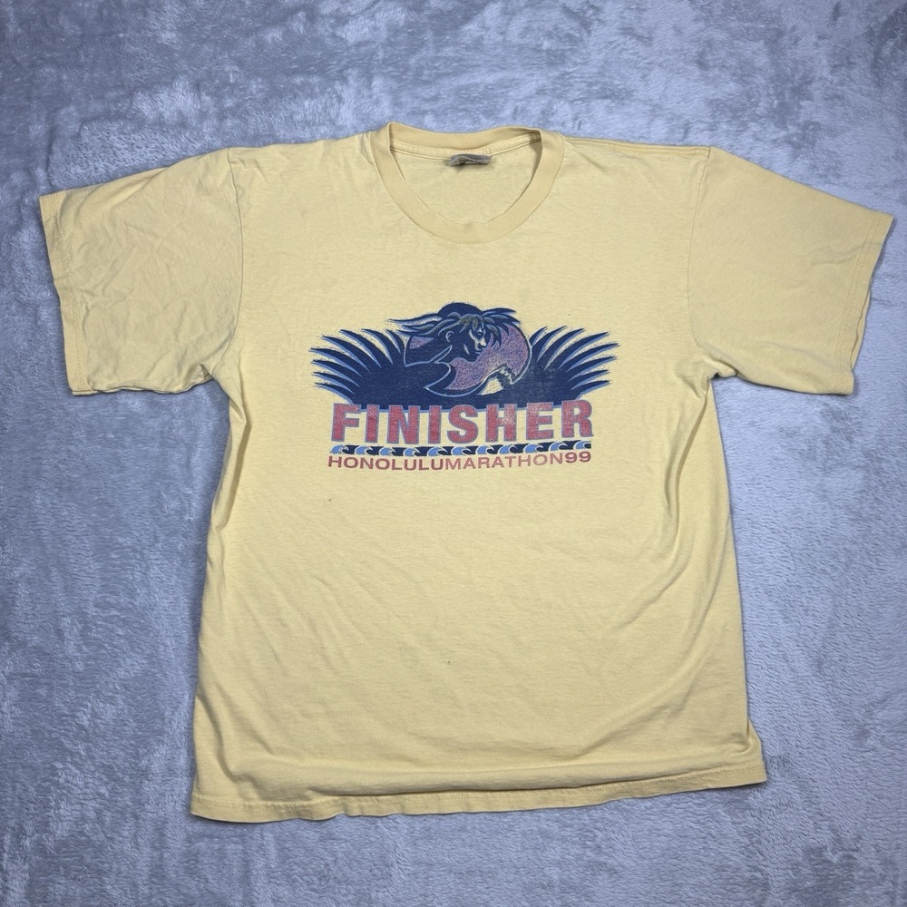 Vintage Nike Hawaii Honolulu Marathon Shirt Men Medium Yellow Distressed Faded